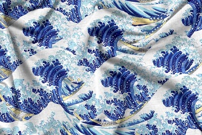 Tecido de seda com padrão de ondas Hokusai