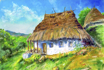 Old house under thatched roof
