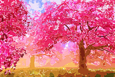 Pintura de árboles de flores de cerezo