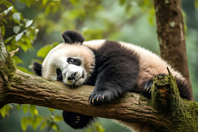 Panda géant sur un arbre