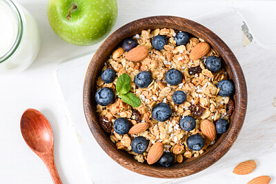 Granola Bowl with Blueberries and Almond Nuts 
