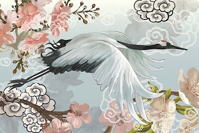 Flying elegant white Japanese Crane