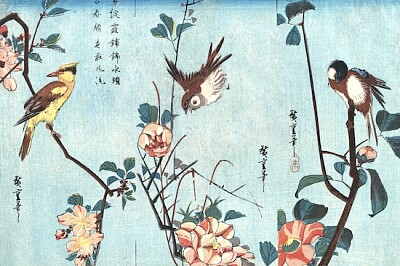 פאזל של ציפורים ופרחים יפניים (1833)