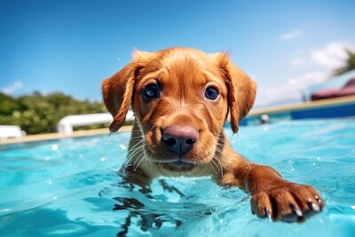 泳ぐ子犬