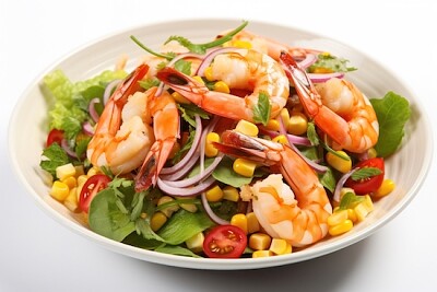 Plat De Salade De Maïs Thaï Crevettes Aux Fruits De Mer