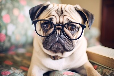 Pies w okularach (AI)