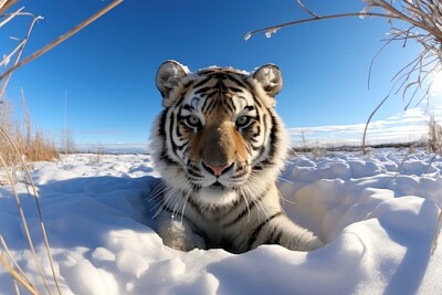 Tigre salvaje de nieve