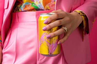 Pink Lady Holding a Soda Can