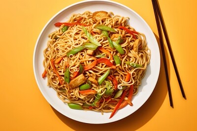 Chow mein ätpinnar nudel