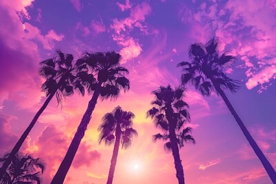 Pôr do sol das palmeiras