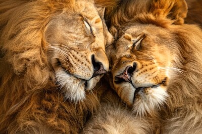 Leões abraçados