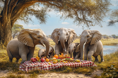 Aventure pique-nique avec des éléphants