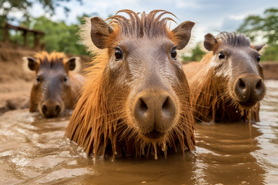 Capybaras Enjoying a Mud Bath