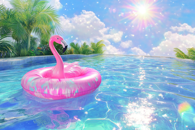 Flamingo flyter i sommarpoolen