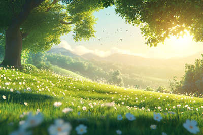 Prado de verão ao amanhecer