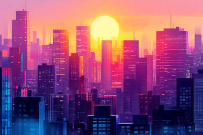 Lever de soleil sur la ville géométrique