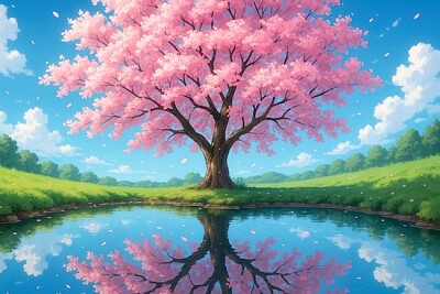 湖畔花開