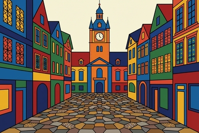 Historic European Street With Cobblestones, B