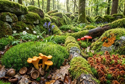 Muschio e funghi del bosco