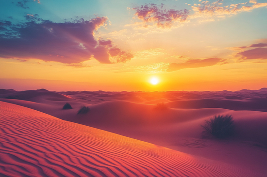 Lever de soleil dans le désert