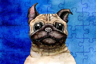 Watercolor Bulldog on Blue Background jigsaw puzzle