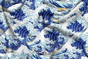 Копринен плат с шарки на вълни Hokusai