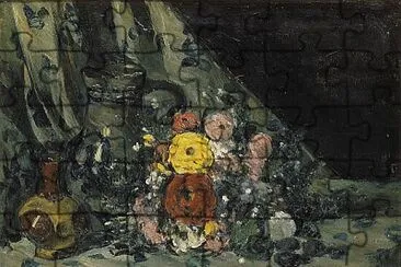 Cézanne bouquet au dahlia jaune jigsaw puzzle