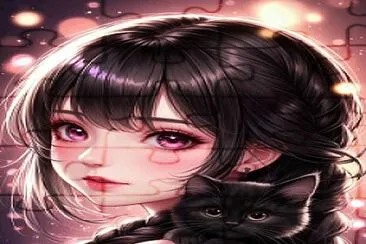 פאזל של Girl with cat AI
