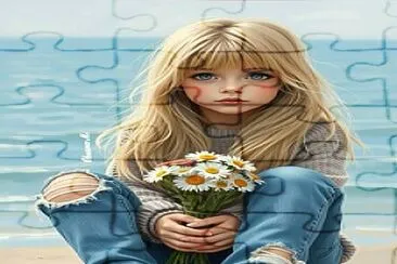 Girl flowers and sea