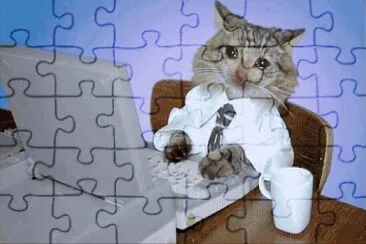 Gato trabajador depresivo