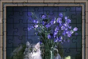 Flowers, Cat and Pear-Art jigsaw puzzle