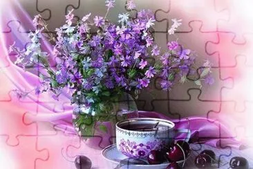 Purple Flowers and Cherries-Art