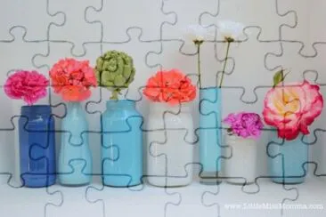 flowers in blue vases