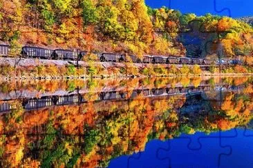train reflection on Youghiogheny River jigsaw puzzle