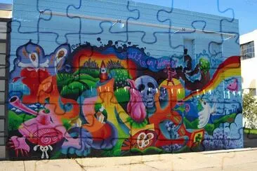 colorful war mural
