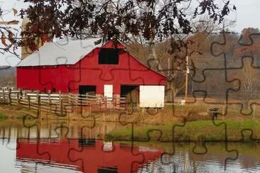 barn and farm pond