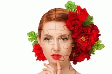 rostro mujer flores rojas