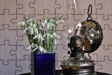 Still life  Snowdrops and Oil Lamp jigsaw puzzle