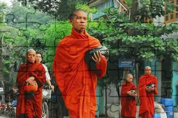 Monks begging for Food  Myanmar jigsaw puzzle