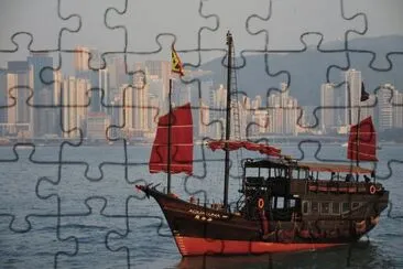 Chinese Junk  in Hong Kong Harbour