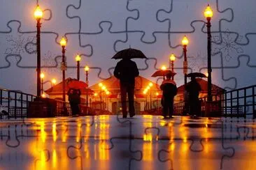 Evening Stroll on Rainy Pier-Huntington Beach