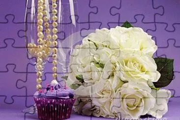 Wedding Bouquet and Purple Cupcake