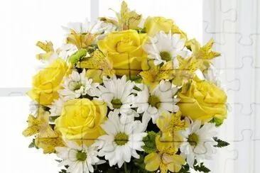 ramo de flores amarillas y blancas jigsaw puzzle