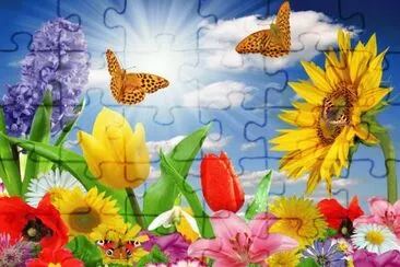 פאזל של Flowers and Butterflies