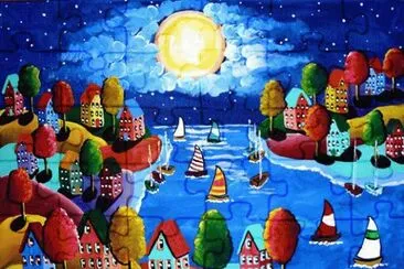 Sailing by full Moon painted by Renie Britenbucher jigsaw puzzle