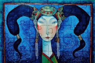 Lady in Blue background by Zayasaikhan Sambuu jigsaw puzzle