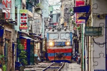 Railroad in a busy street  Hanoi  Vietnam jigsaw puzzle