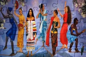 פאזל של Surinamese People with their tradiotional costumes