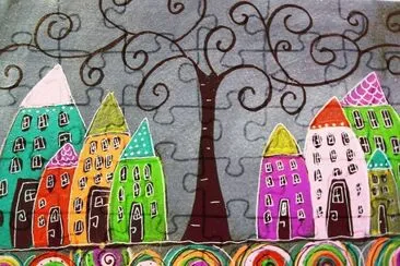 Curly Tree with Houses  by Morgaine Swann