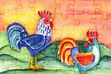Rooster and Hen during Sunrise